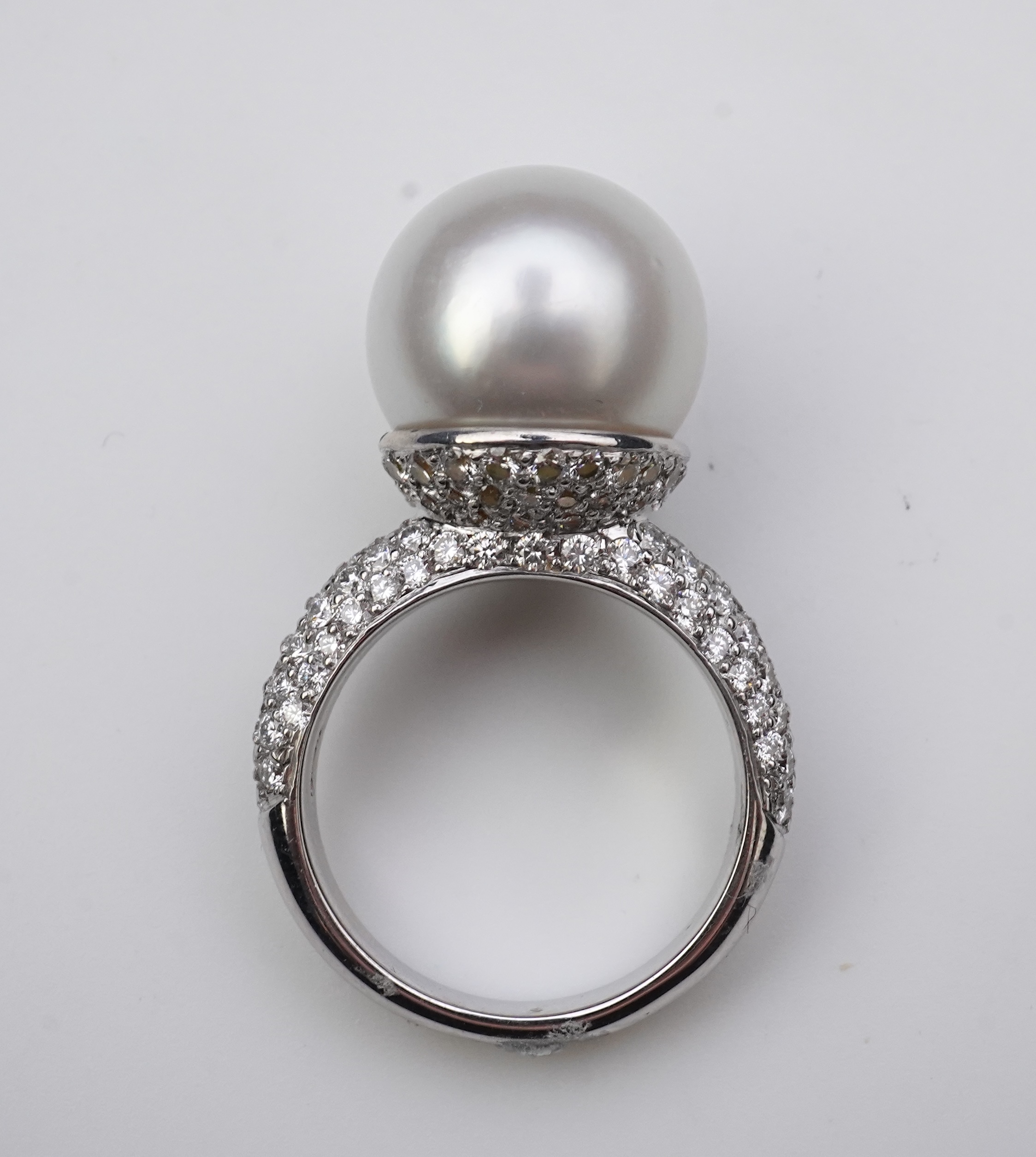 A South Sea cultured pearl and diamond ring